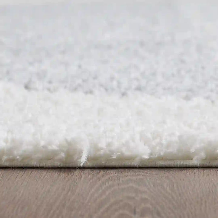 Cream Grey Modern Circle Shag Rug
