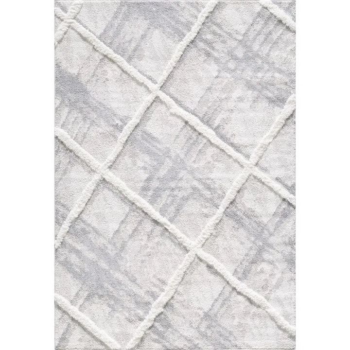 Cream Grey Trellis Moroccan Lines Shag Rug