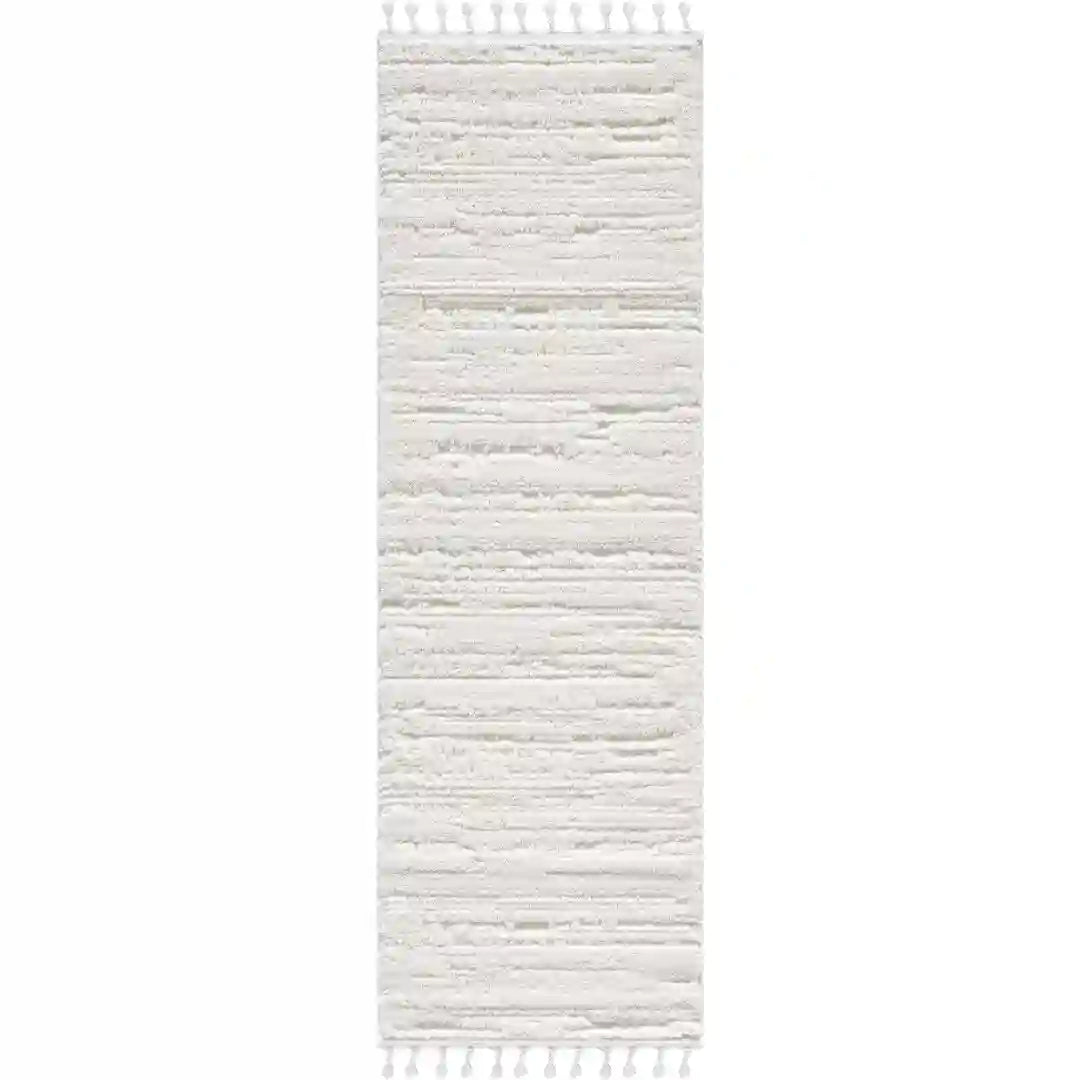 Cream Modern Abstract Wavy Shag Rug