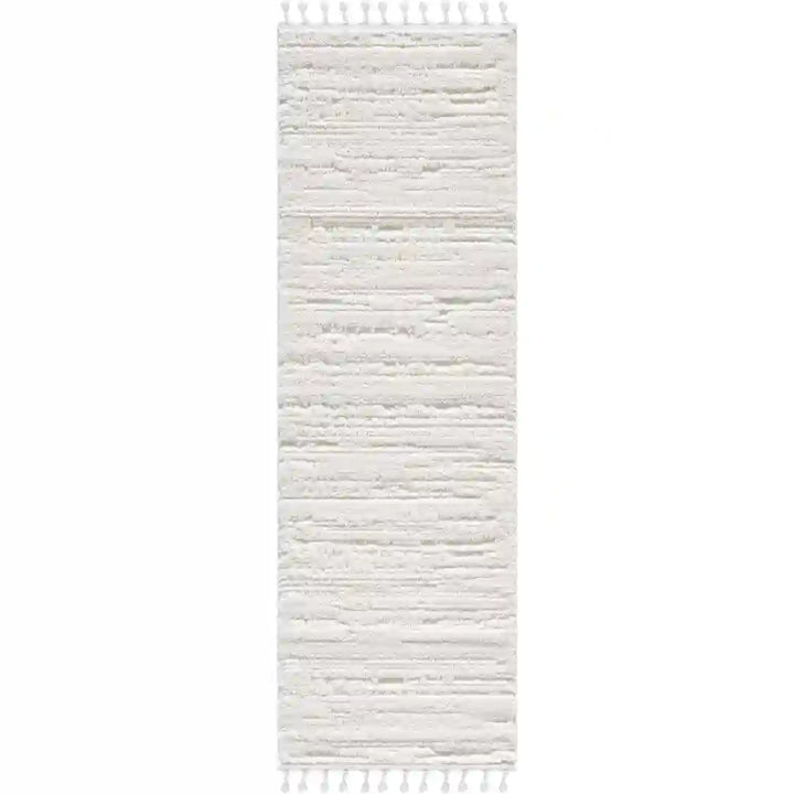 Cream Modern Abstract Wavy Shag Rug
