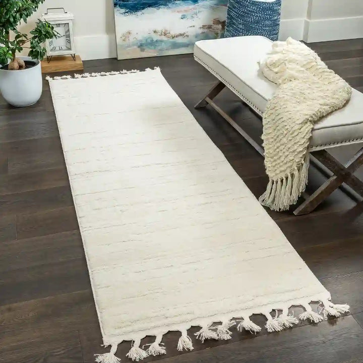 Cream Modern Abstract Wavy Shag Rug