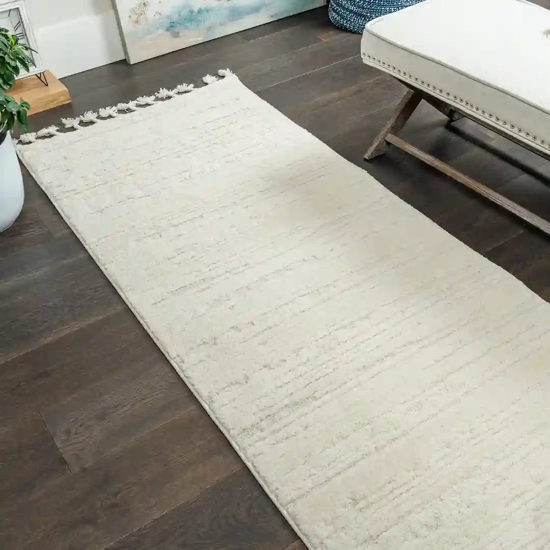 Cream Modern Abstract Wavy Shag Rug