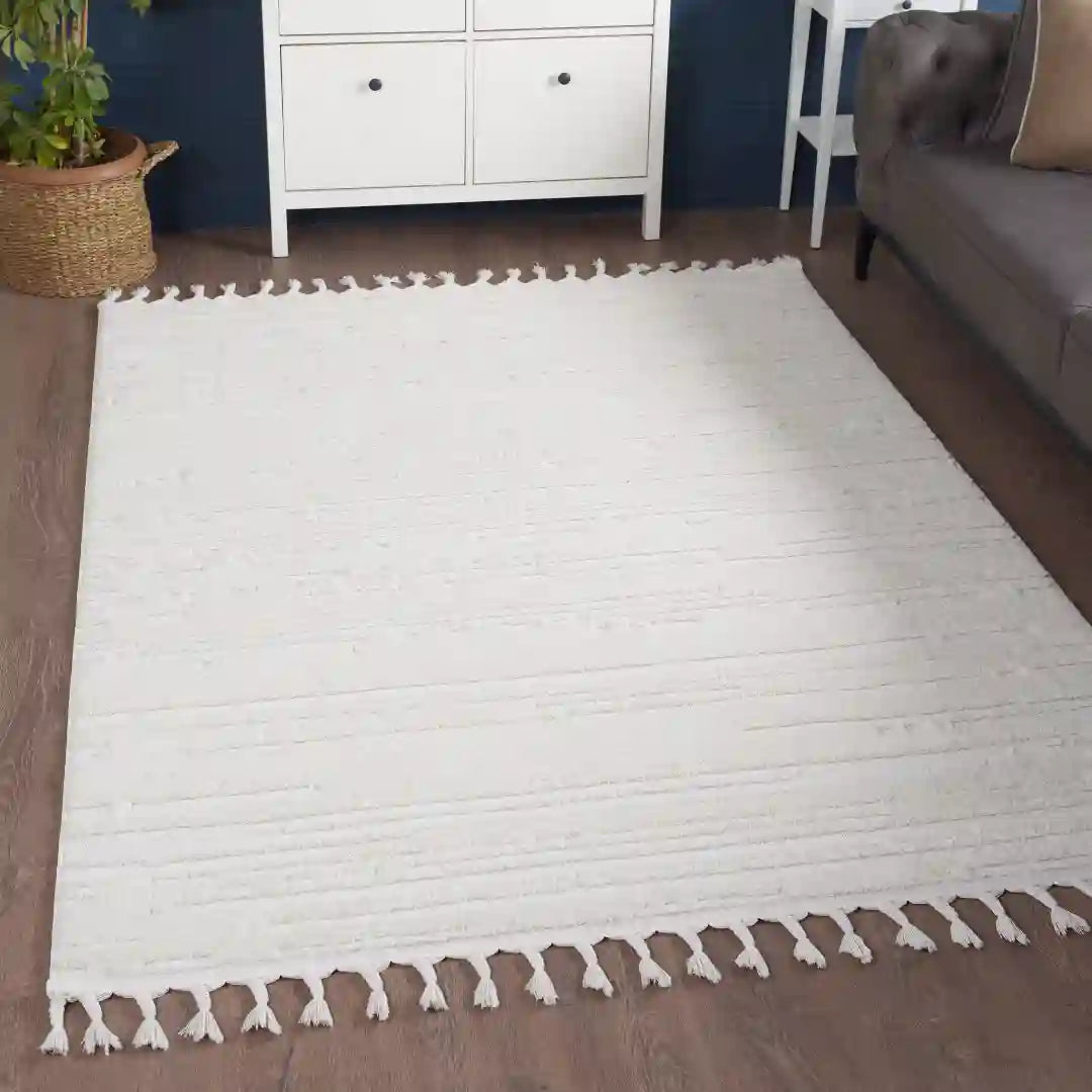Cream Modern Abstract Wavy Shag Rug