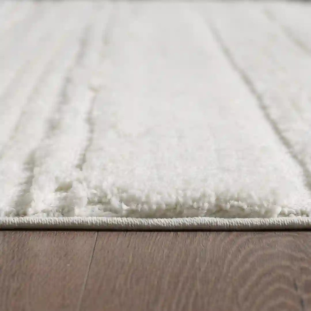 Cream Modern Abstract Wavy Shag Rug