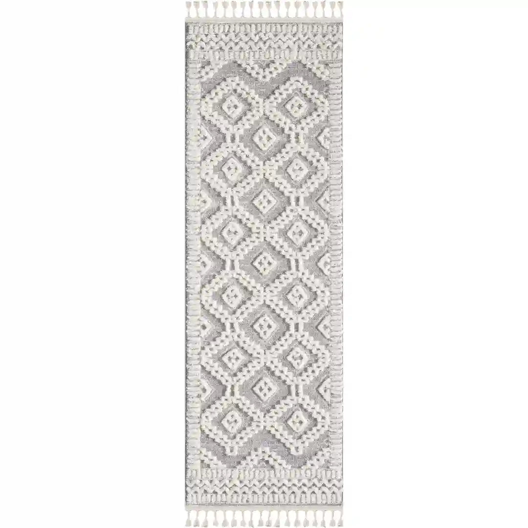 Grey Cream Moroccan Geometric Rug