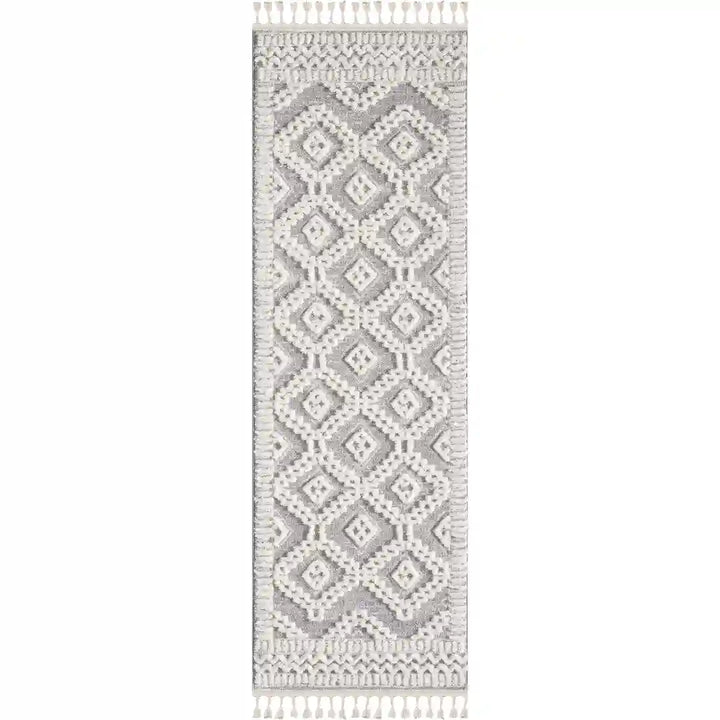Grey Cream Moroccan Geometric Rug