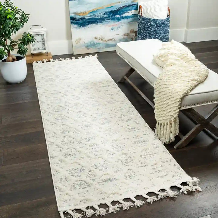 Off-White Grey Trellis Nexus Moroccan Shag Rug