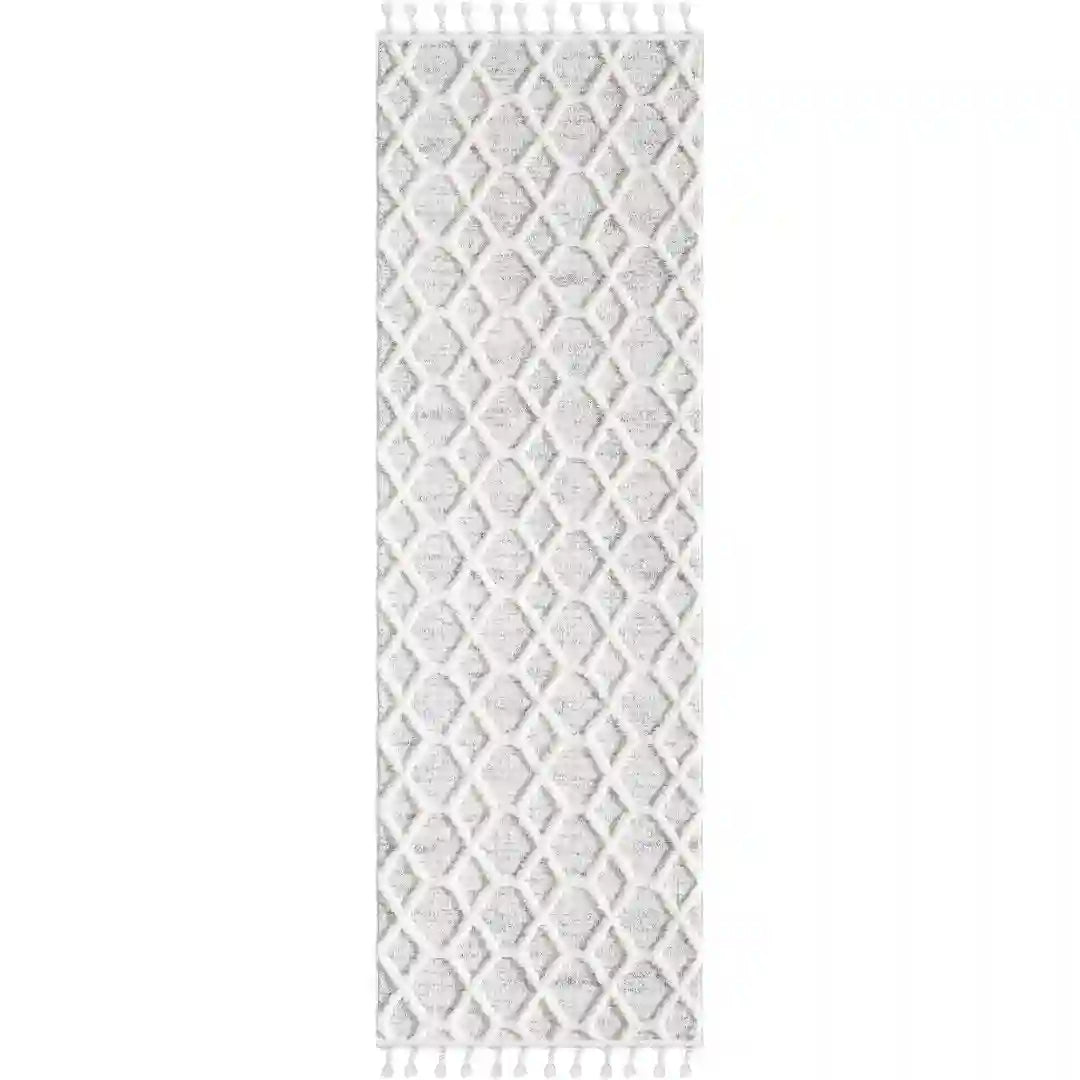 Off-White Grey Trellis Nexus Moroccan Shag Rug