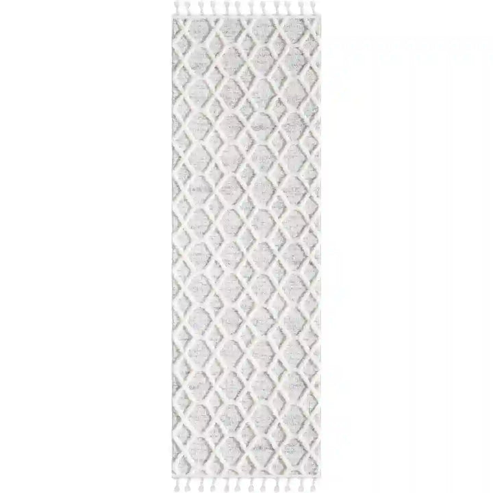 Off-White Grey Trellis Nexus Moroccan Shag Rug