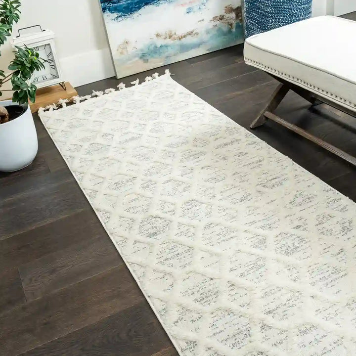 Off-White Grey Trellis Nexus Moroccan Shag Rug