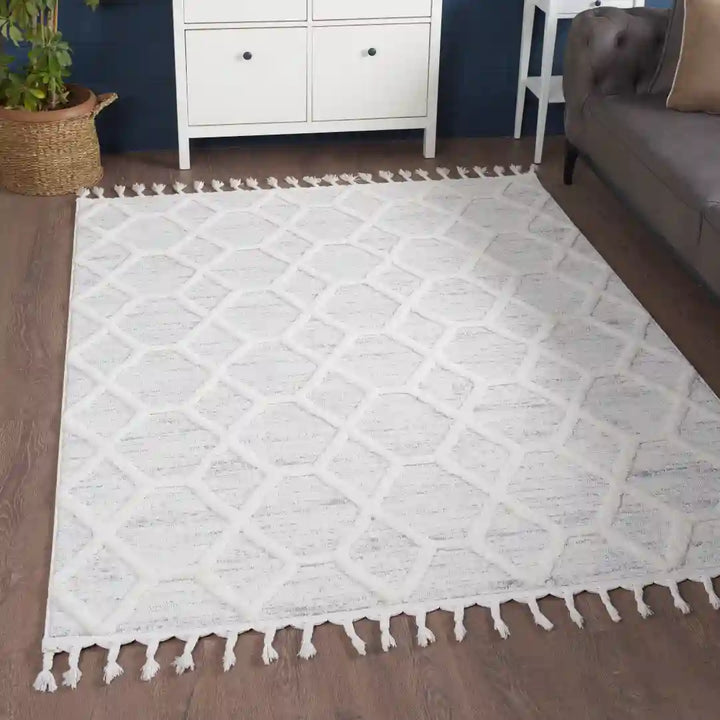 Off-White Grey Trellis Nexus Moroccan Shag Rug
