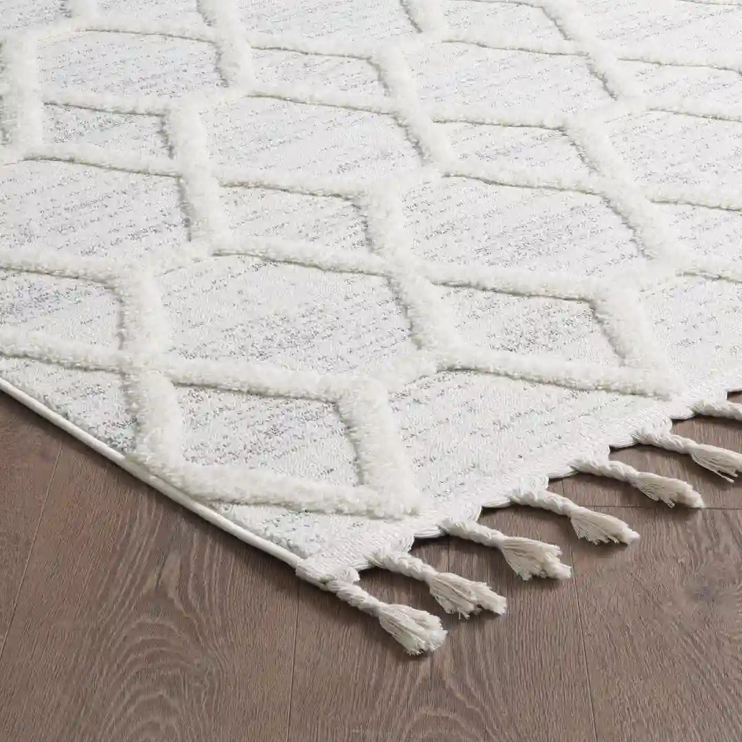 Off-White Grey Trellis Nexus Moroccan Shag Rug