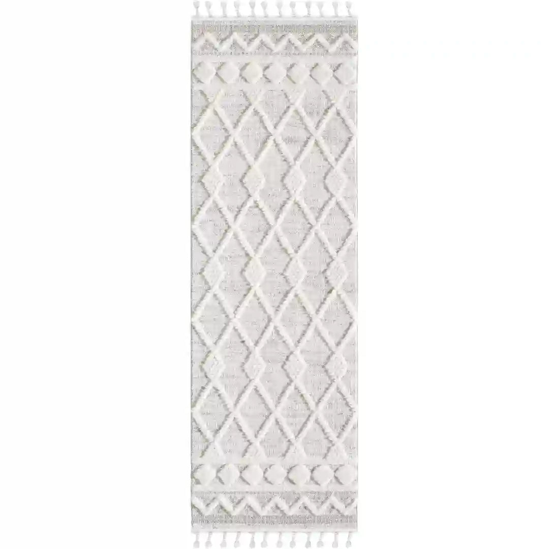 Off-White Beige Diamond Lattice Moroccan Shag Rug