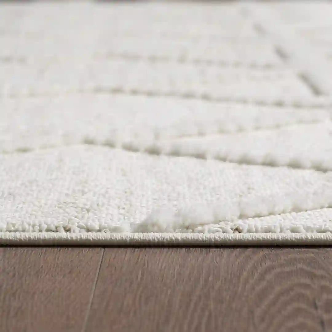 Off-White Beige Diamond Lattice Moroccan Shag Rug