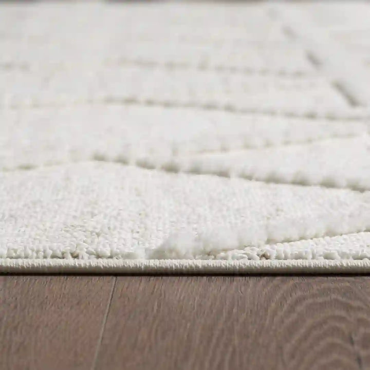 Off-White Beige Diamond Lattice Moroccan Shag Rug