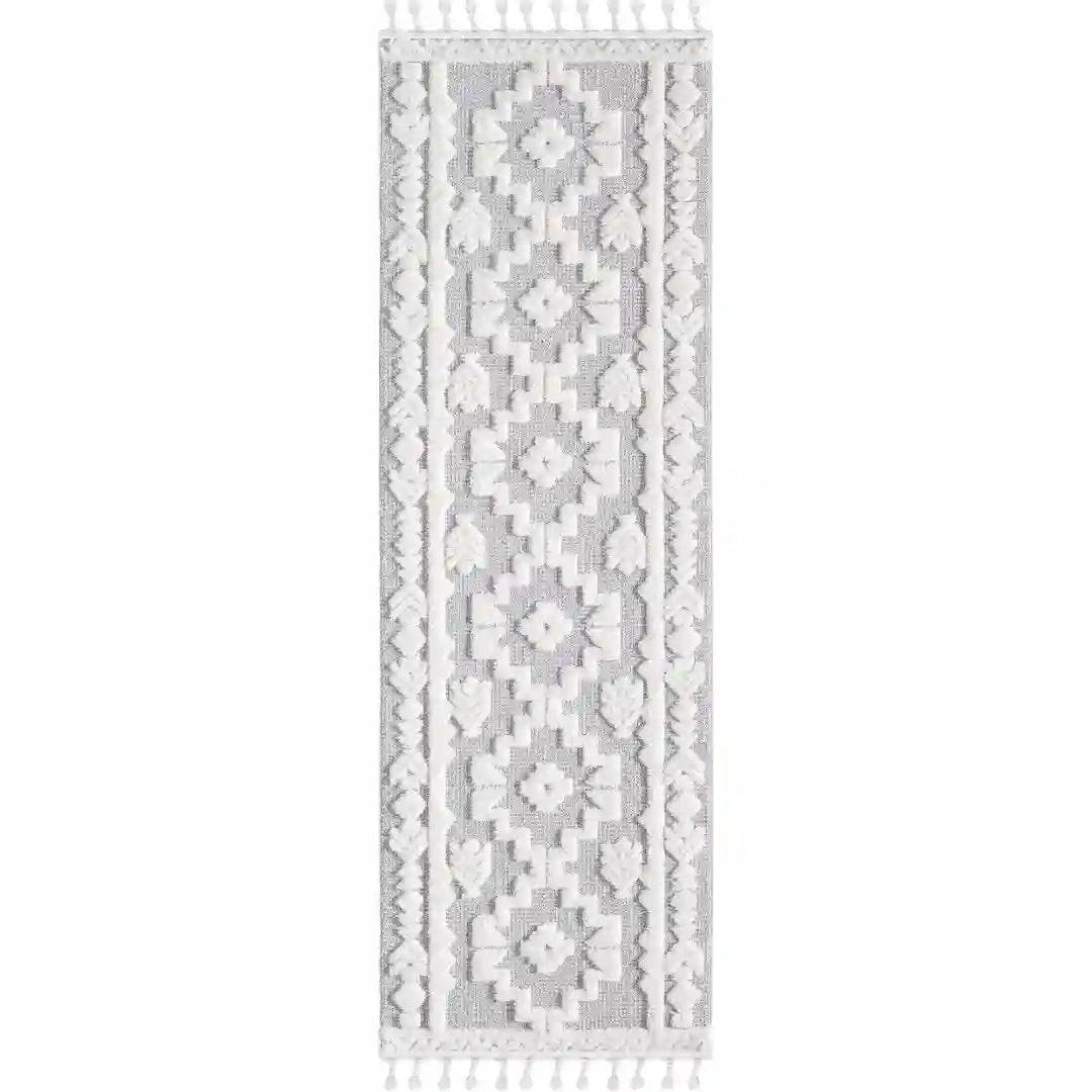 Off-White Grey Modern Medallion Shag Rug