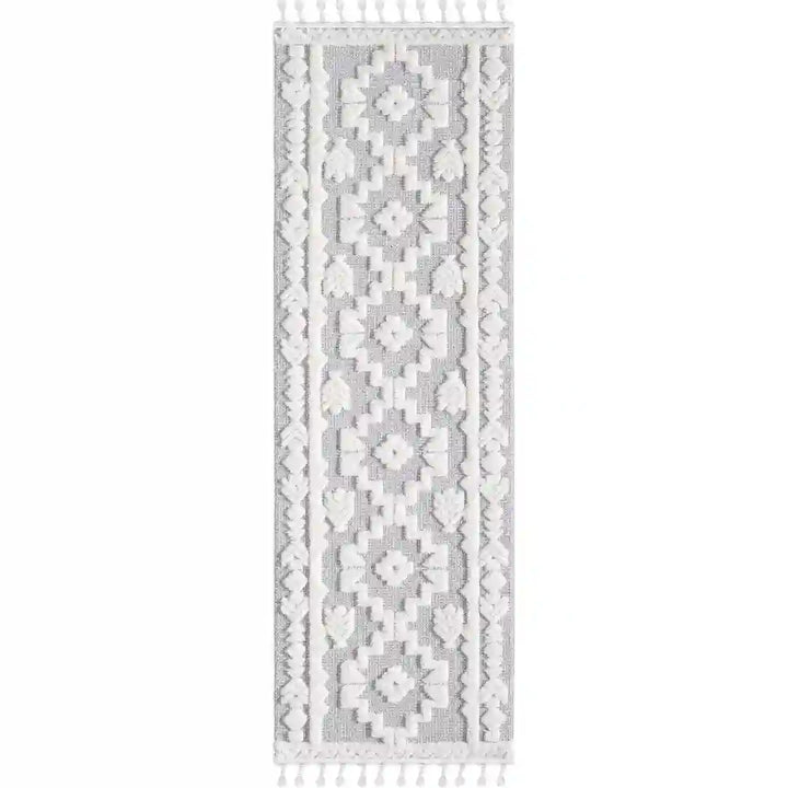 Off-White Grey Modern Medallion Shag Rug