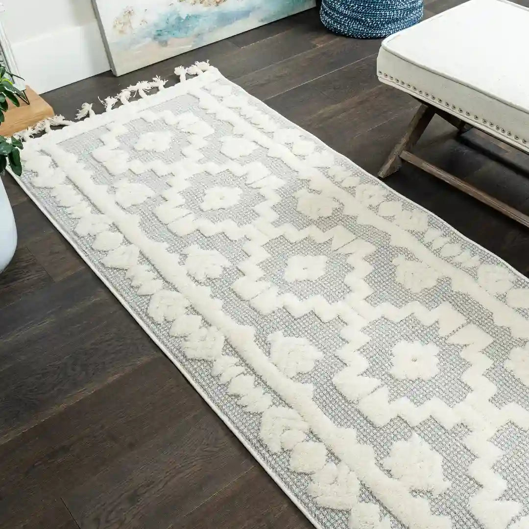 Off-White Grey Modern Medallion Shag Rug