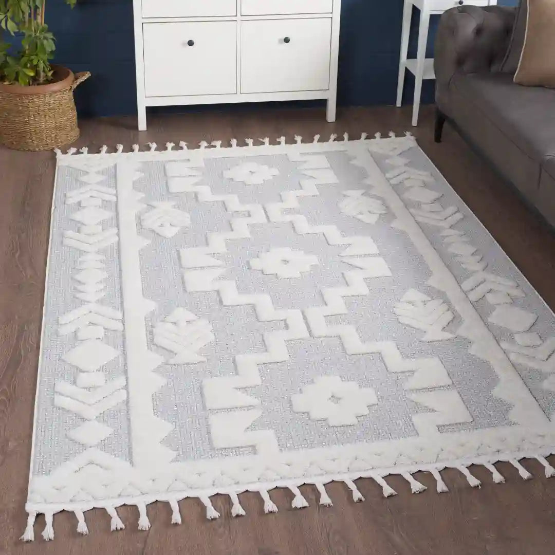 Off-White Grey Modern Medallion Shag Rug