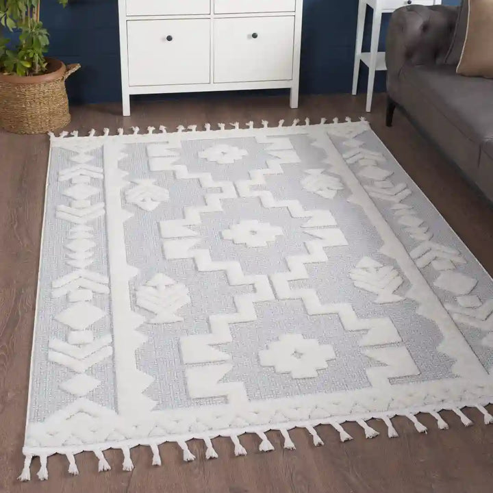 Off-White Grey Modern Medallion Shag Rug