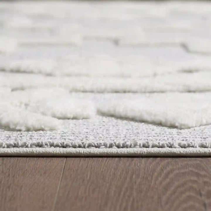 Off-White Grey Modern Medallion Shag Rug