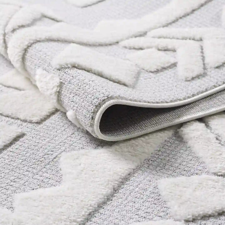 Off-White Grey Modern Medallion Shag Rug