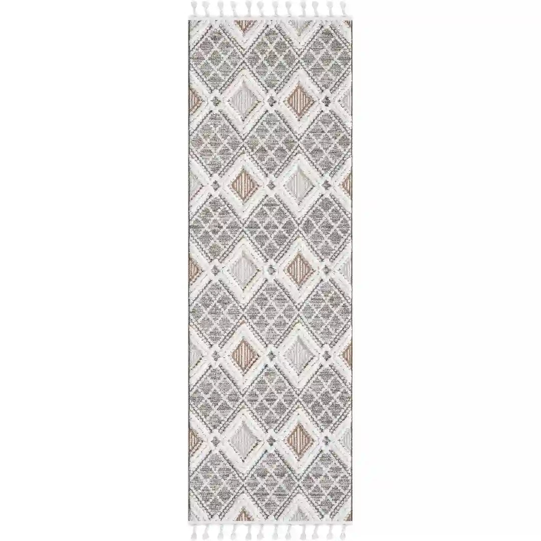 Brown Cream Moroccan Diamond Trellis Shag Rug