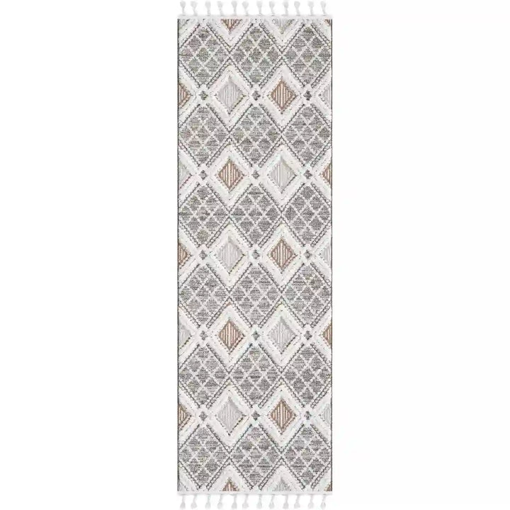 Brown Cream Moroccan Diamond Trellis Shag Rug