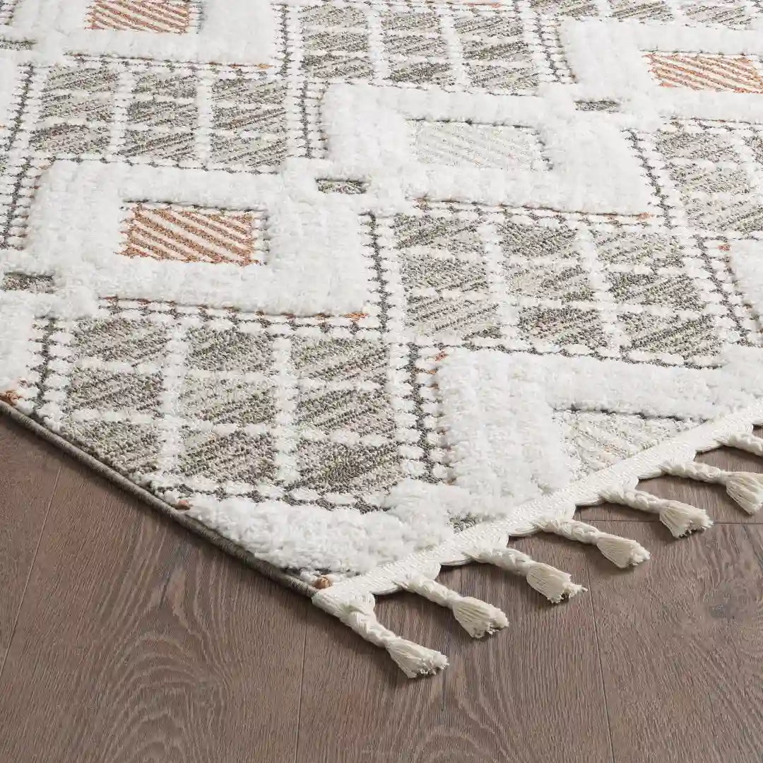 Brown Cream Moroccan Diamond Trellis Shag Rug