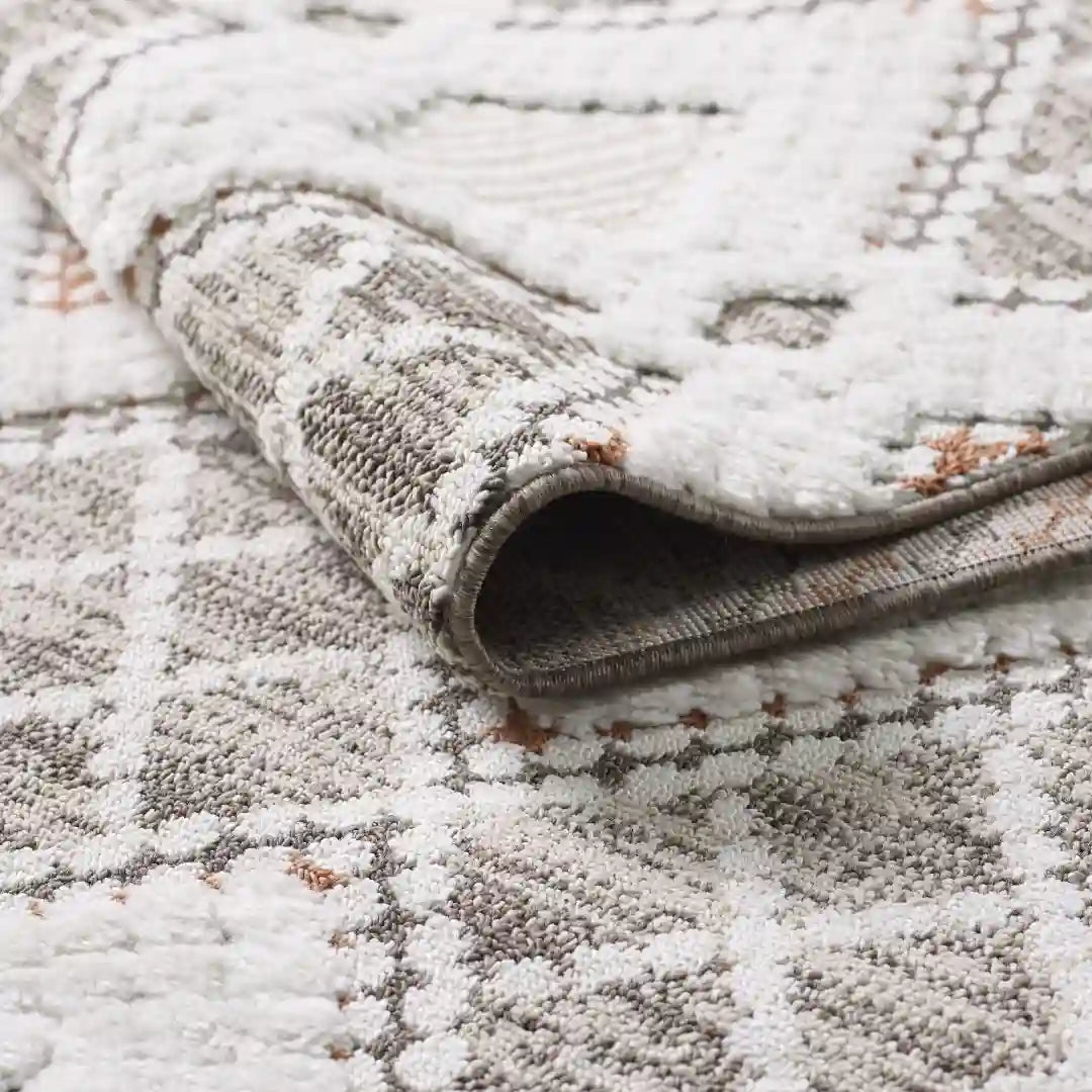 Brown Cream Moroccan Diamond Trellis Shag Rug