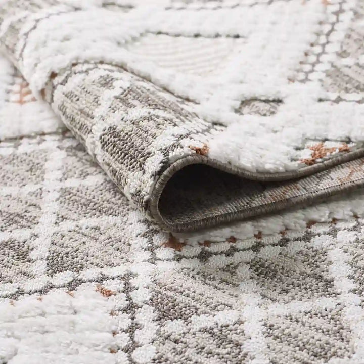 Brown Cream Moroccan Diamond Trellis Shag Rug
