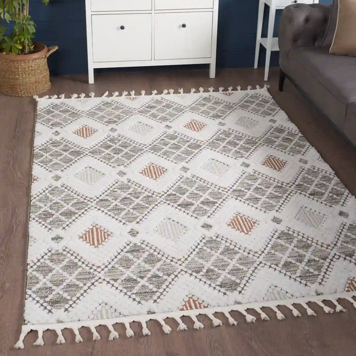 Brown Cream Moroccan Diamond Trellis Shag Rug