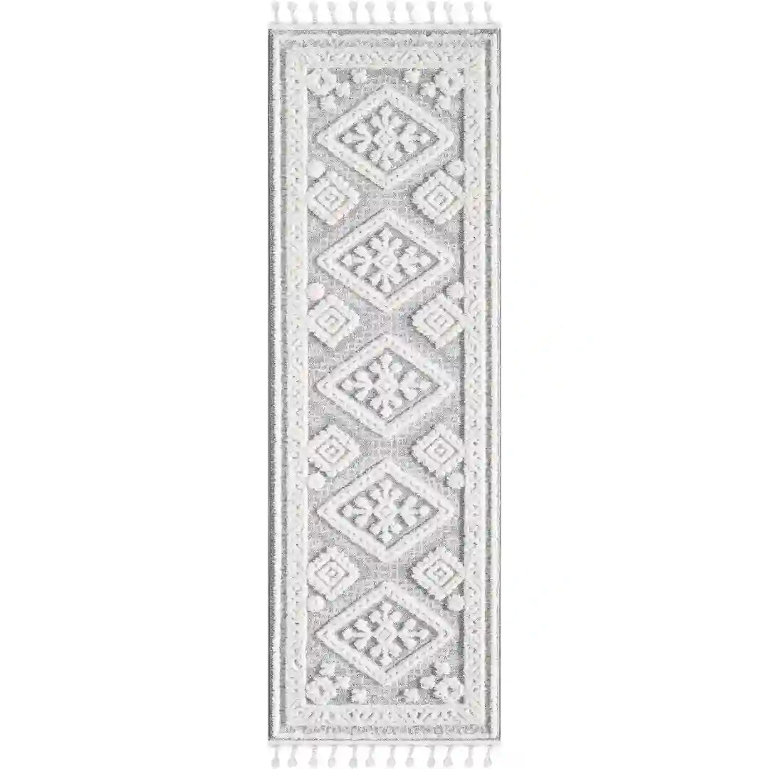 Off-White Grey Geometric Medallion Shag Rug