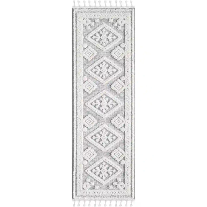 Off-White Grey Geometric Medallion Shag Rug