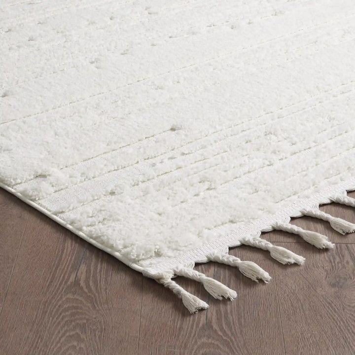 Cream Modern Abstract Wavy Shag Rug
