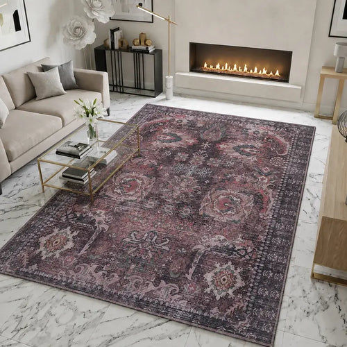 Green Brown Vintage Abstract Floral Rug