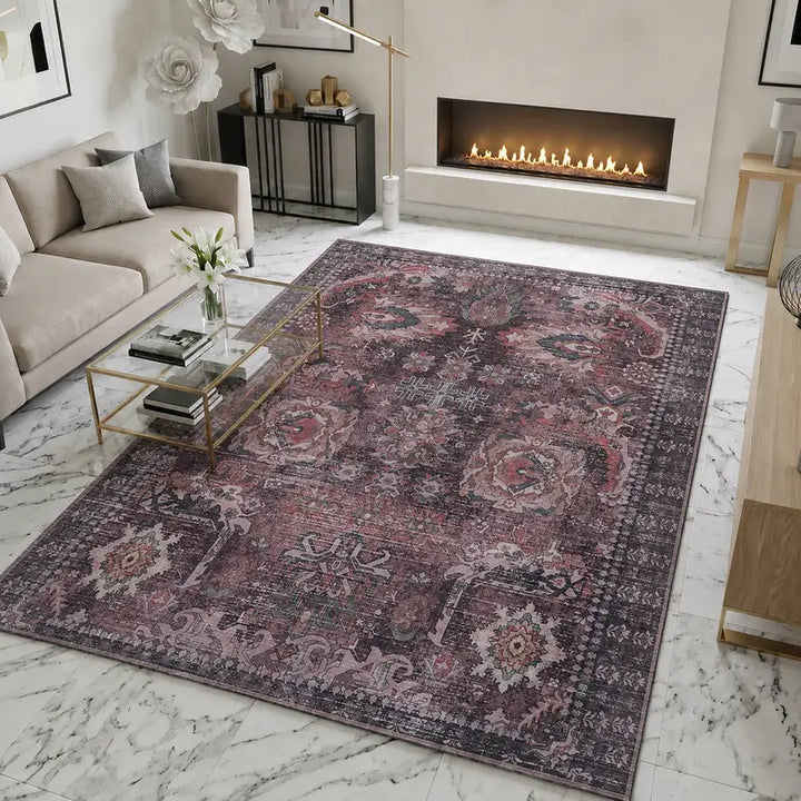 Green Brown Vintage Abstract Floral Rug