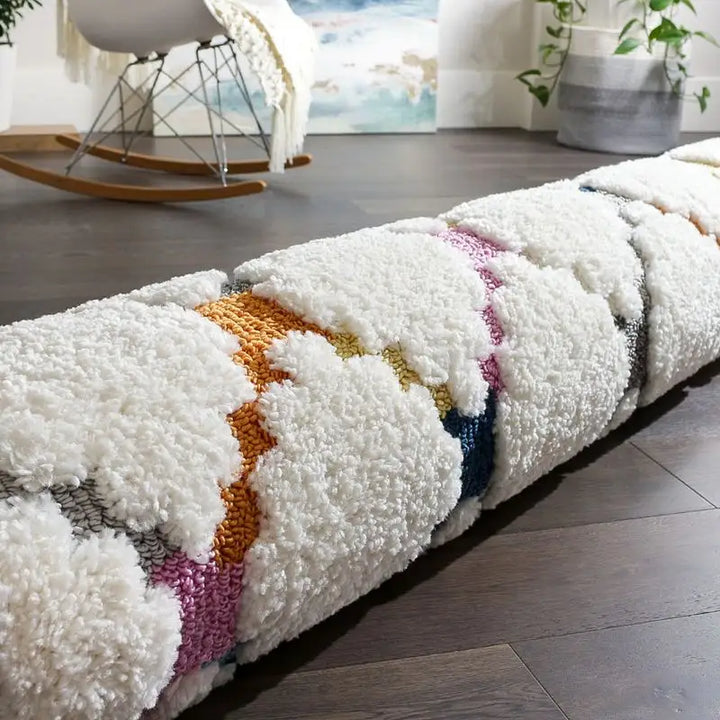 Off-White Multicolor Modern Lattice Moroccan Shag Rug