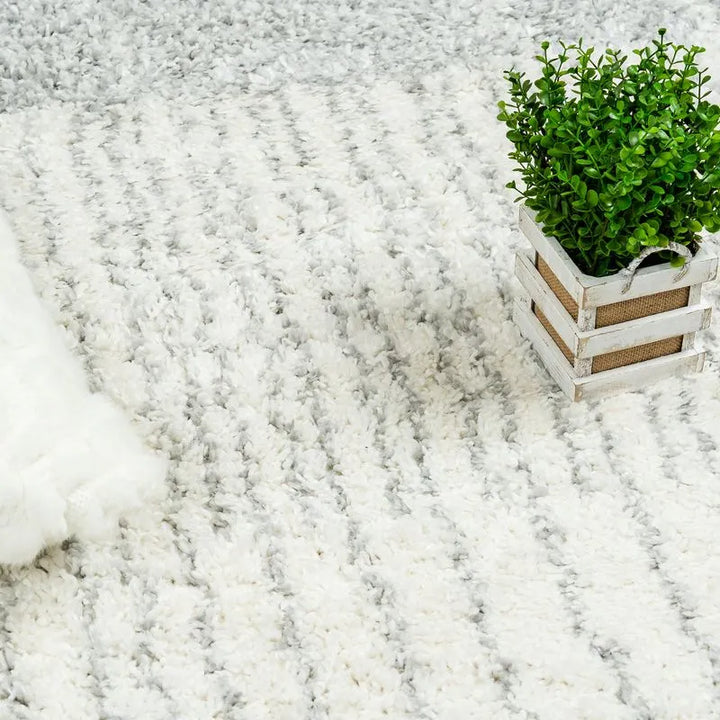 Cream Grey Modern Circle Shag Rug