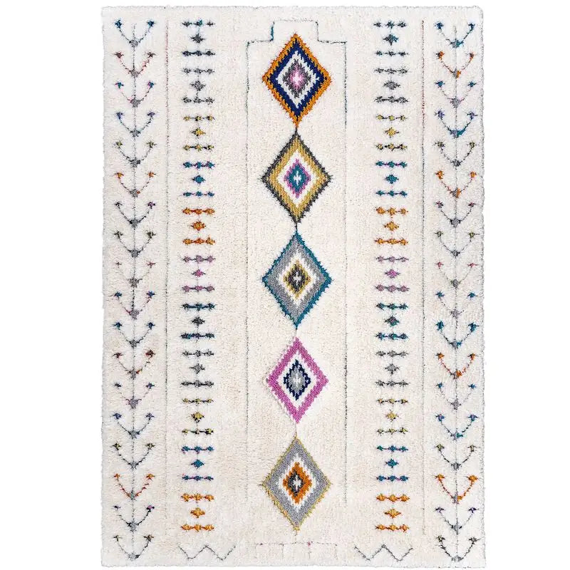 Off-White Multicolor Diamond Motif Contemporary Rug