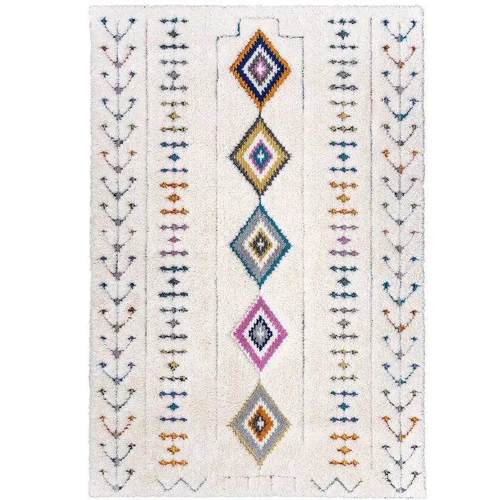 Off-White Multicolor Diamond Motif Contemporary Rug