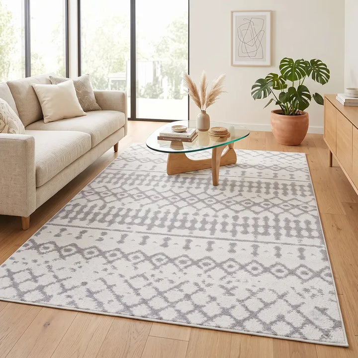 Grey Modern Geometric Moroccan Trellis Rug
