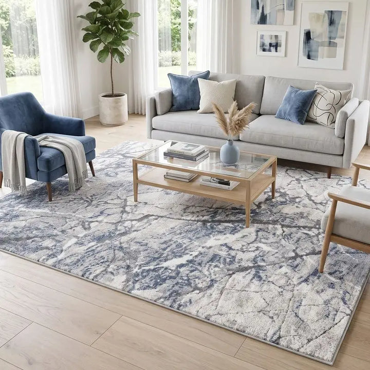 Blue Grey Modern Abstract Marble Rug