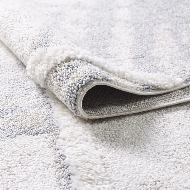 Cream Grey Trellis Moroccan Lines Shag Rug
