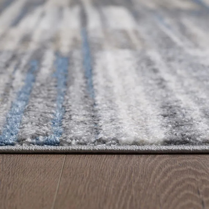 Blue Grey Modern Ombre Geometric Abstract Rug