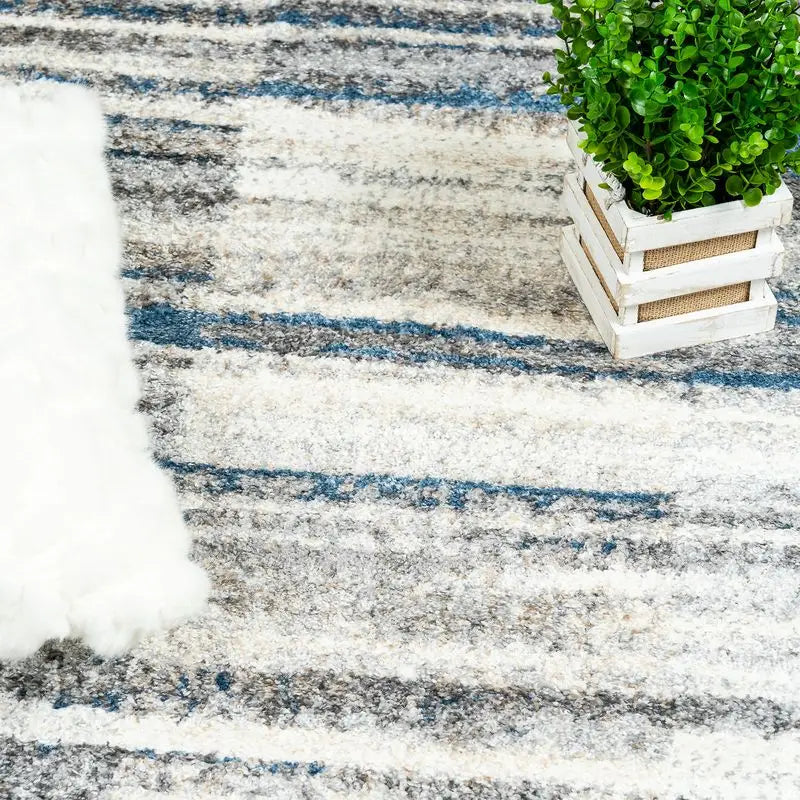 Blue Grey Modern Ombre Geometric Abstract Rug