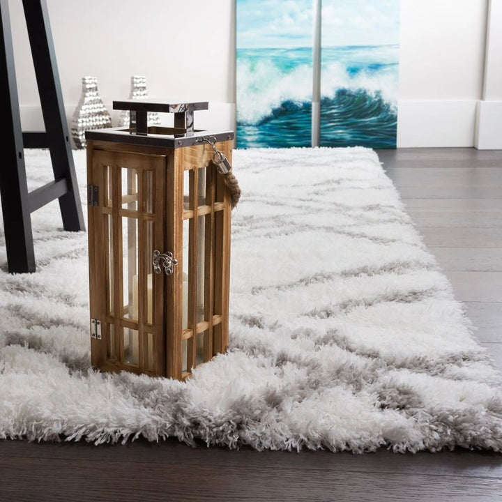 White Grey Lattice Lines Moroccan Shag Rug