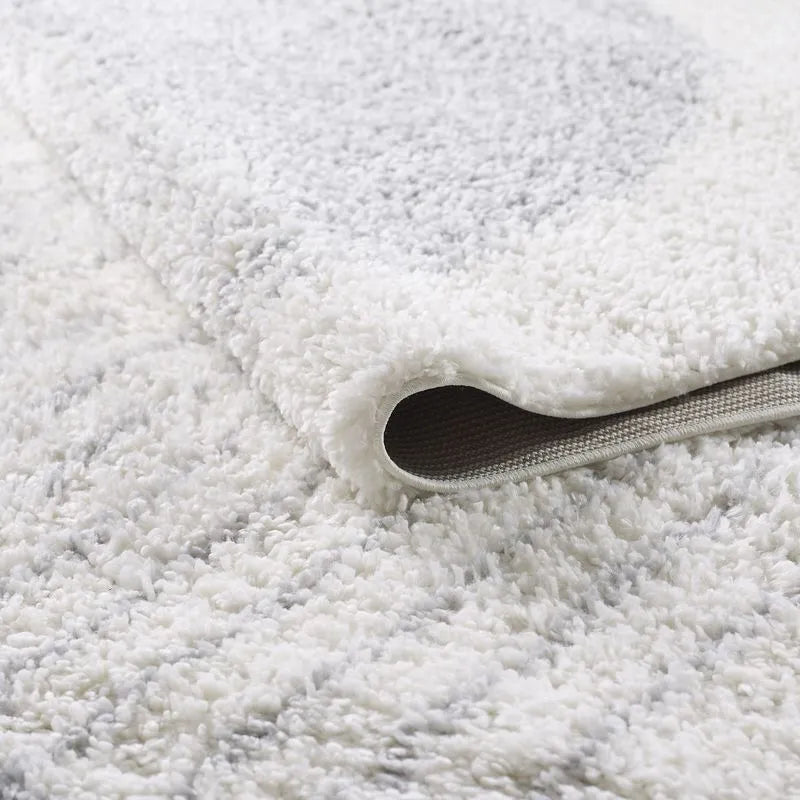 Cream Grey Modern Circle Shag Rug