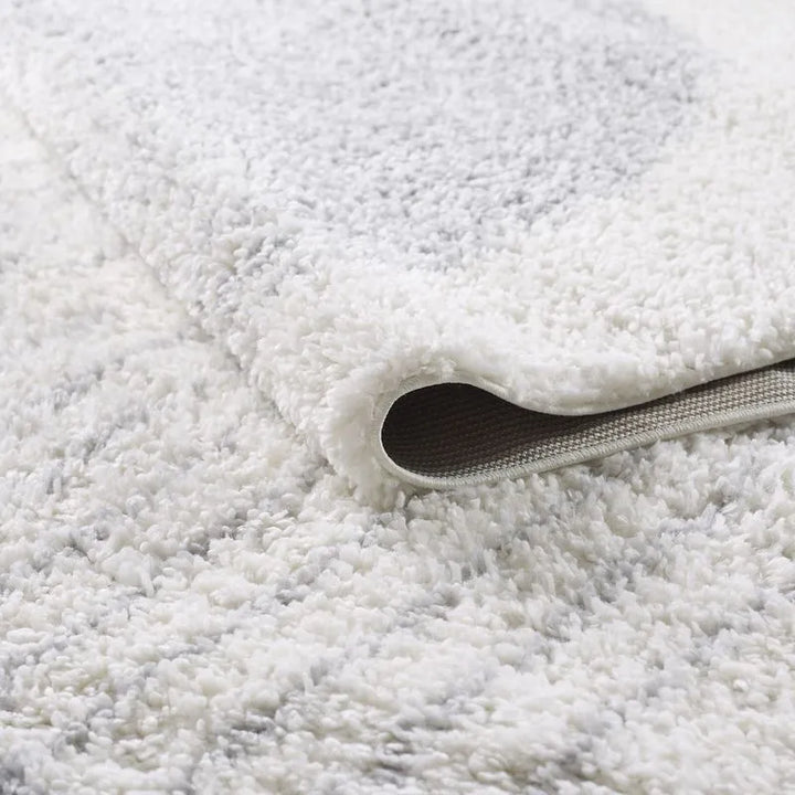 Cream Grey Modern Circle Shag Rug
