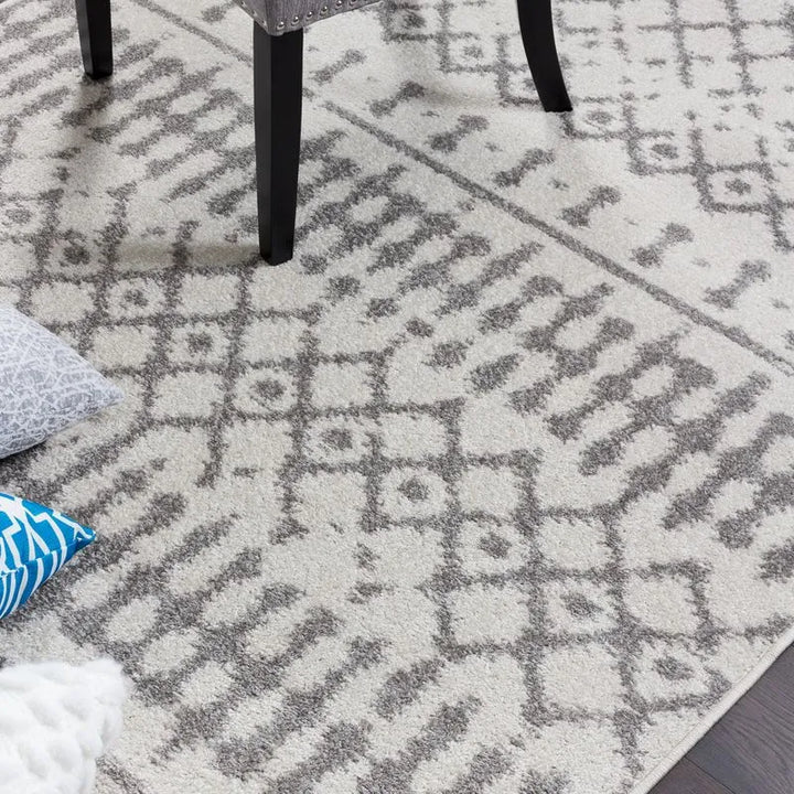 Grey Modern Geometric Moroccan Trellis Rug